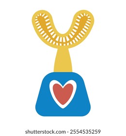 Automatic toothbrush. A bright electric toothbrush with a heart-shaped button. Bright isolated illustration for your design