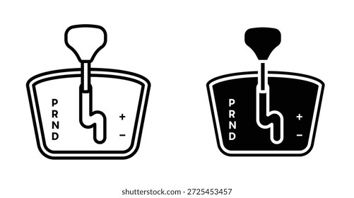 icono de transmisión automática. Línea con trazo editable y plano para el símbolo del coche del cambio de marcha del Web en blanco y negro