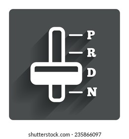 Automatic transmission sign icon. Auto car control symbol. Gray flat square button with shadow. Modern UI website navigation. Vector
