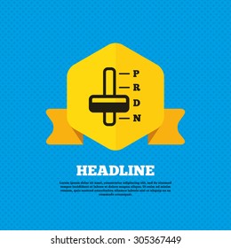 Automatic transmission sign icon. Auto car control symbol. Yellow label tag. Circles seamless pattern on back. Vector