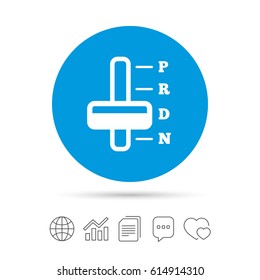 Automatic transmission sign icon. Auto car control symbol. Copy files, chat speech bubble and chart web icons. Vector