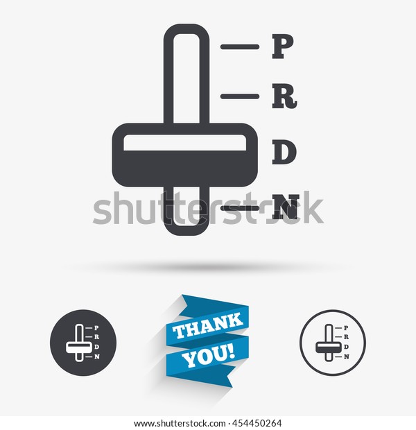 Automatic\
transmission sign icon. Auto car control symbol. Flat icons.\
Buttons with icons. Thank you ribbon.\
Vector