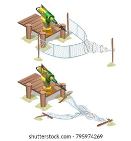 Automatic trap with a harpoon isolated on white background. Vector cartoon close-up illustration.