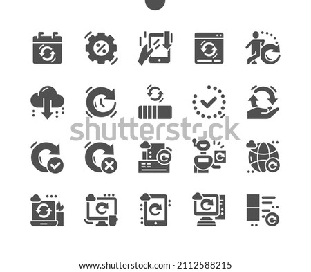 Automatic updates. Phone, printer, laptop update. Network. Loading. Internet technology and application. Vector Solid Icons. Simple Pictogram