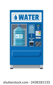 Automatic vending machine with clean drinking water. Big plastic bottle with pure water. Vector illustration in flat style