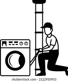 Automatic Washing Machine Drainage Repair Vector Icon Design, Plumber equipment Symbol, Handyman Service Works Sign, Sanitary technician Stock illustration, Handyman makes house repair works Concept