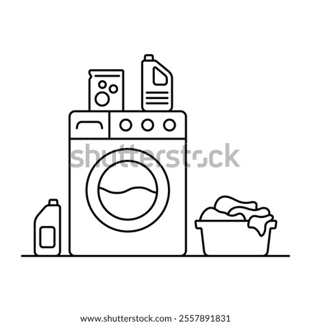 Automatic washing machine icon. Black outline linear silhouette. Editable strokes. Front view. Vector simple flat graphic illustration. Isolated object on white background. Isolate.