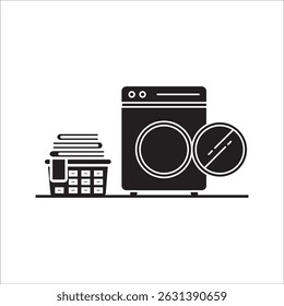 Automatic washing machine icon. Editable stroke. Front view. Vector simple flat graphic illustration. Isolated object on white background. Isolated.