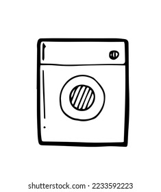 Lavadora automática. Esquema dibujado a mano. Dibujar con tinta. Aislado sobre fondo blanco. Vector.