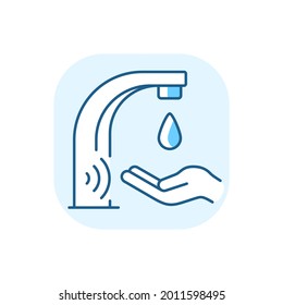 Automatic water tap blue RGB color icon. Electronic and touchless automatic faucet that allows to drastically decrease water consumption. Isolated vector illustration