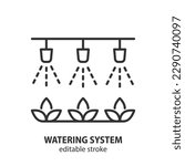 Automatic watering system line icon. Agriculture equipment vector symbol. Field or greenhouse irrigation illustration. Smart farming. Editable stroke.
