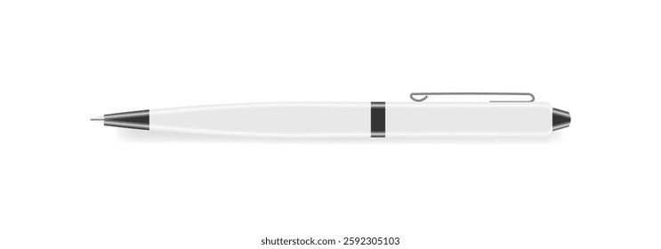 Automatic white ballpoint pen isolated on white background. School and office tools flat vector illustration of ball pen for education and business design use