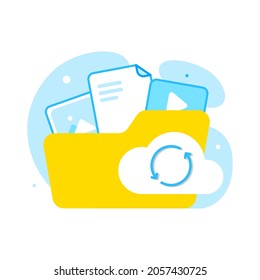 Automatically Back Up Files To Cloud Storage Concept Illustration Flat Design Vector Eps10. Modern Graphic Element For Landing Page, Empty State Ui, Infographic, Icon