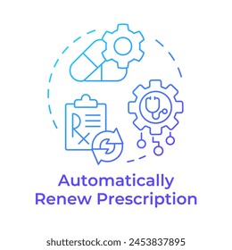 Symbol für automatisch verlängernes blaues Farbverlaufskonzept. Apotheken-Software, medizinische Karte. Darstellung der runden Formlinie. Abstrakte Idee. Grafikdesign. Einfach zu bedienen in Infografik, Artikel