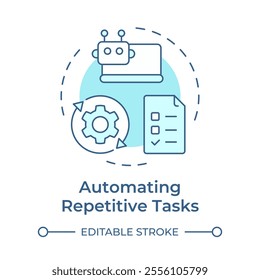 Automating repetitive tasks algorithm soft blue concept icon. RPA technology improving workflow routine. Round shape line illustration. Abstract idea. Graphic design. Easy to use in presentation