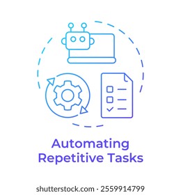 Automating repetitive tasks blue gradient concept icon. RPA technology improving workflow routine. Round shape line illustration. Abstract idea. Graphic design. Easy to use in presentation