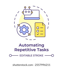 Automating repetitive tasks multi color concept icon. RPA technology improving workflow routine. Round shape line illustration. Abstract idea. Graphic design. Easy to use in presentation