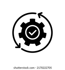 Automation black glyph icon. Manufacturing process. Boosting efficiency. Replacing manual labor. Increase productivity. Silhouette symbol on white space. Solid pictogram. Vector isolated illustration