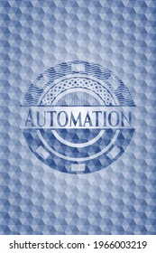 Automation blue emblem with geometric pattern background. Vector Illustration. Detailed. 