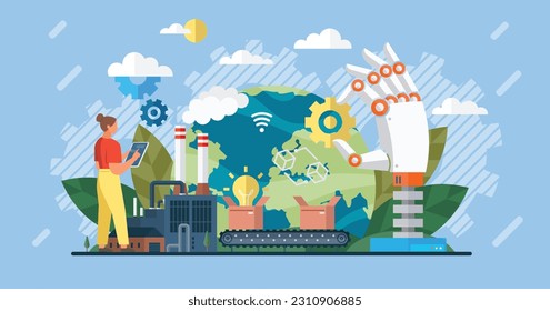 Automation business. Vector illustration. Optimization and efficiency automation tool IT technology, business and AI concept Automation technology for factory line, industry and internet Reach target