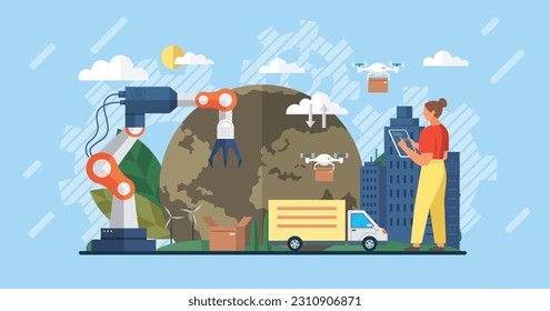 Automation business. Vector illustration. Reach target audience with content generation for online platform Modern logistics center Machine learning line Smart home controlled Mechanical technology