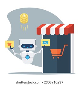 Automation business. Vector illustration. Robot effective process organization business concept Business sale, bot, algorithm, coding, sofware development, analyze, automate, check and loop