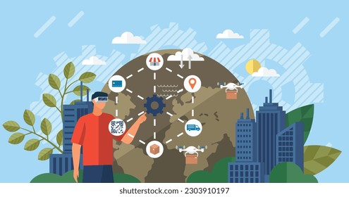 Automation business. Vector illustration. Automation software background IOT and Automation concept Innovation, improving productivity in technology and business processes New technology business