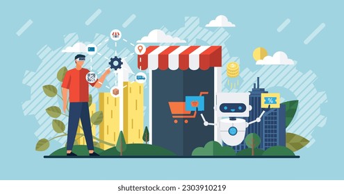 El negocio de la automatización. Ilustración vectorial. Software de automatización de fondo IOT y concepto de automatización Innovación, mejora la productividad en procesos de tecnología y negocios Nuevas tecnologías de negocio