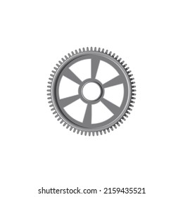 Automation component cogwheel engineering factory progress vehicle spare part isolated icon. Vector gear mechanism mechanical moving item. Metal engine transmission gearwheel, settings function sign