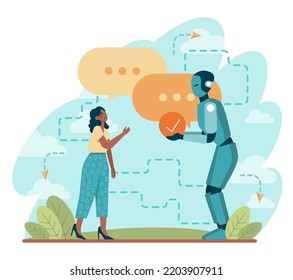 Automation concept. Automated systems or AI working for manufacturing and web, software development. Business people working with automated technology. Flat vector illustration