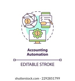 Automation concept icon. Computer program. Accounting software benefit abstract idea thin line illustration. Isolated outline drawing. Editable stroke. Arial, Myriad Pro-Bold fonts used