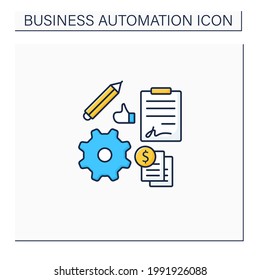 Automation Contract Management Color Icon. Streamline Admin Tasks. Reduce Business Overheads. Online Documentation. Business Automation Concept.Isolated Vector Illustration