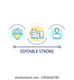 Automation and customer service loop concept icon. Chatbot and call center operator. Client support abstract idea thin line illustration. Isolated outline drawing. Editable stroke. Arial font used