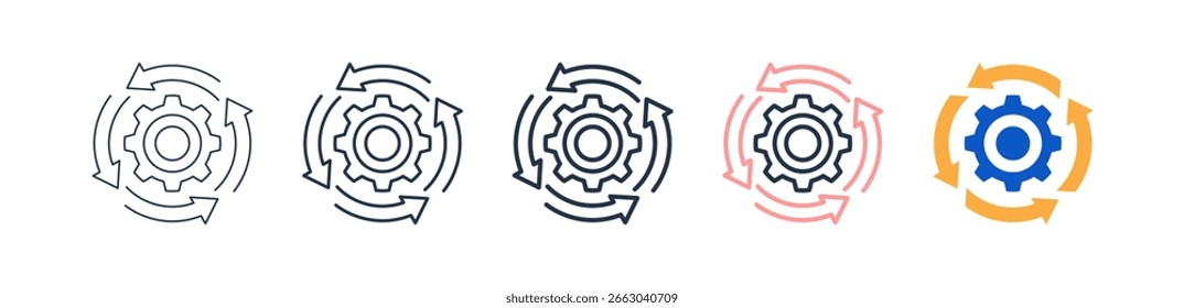 Automatización de diferentes iconos de estilo establecer la Ilustración vectorial.