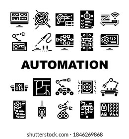 Automation Engineer Collection Icons Set Vector. Iron Solder Soldering Electronic Microcircuit And Remote Control, Robot And Rover Engineer Glyph Pictograms Black Illustrations