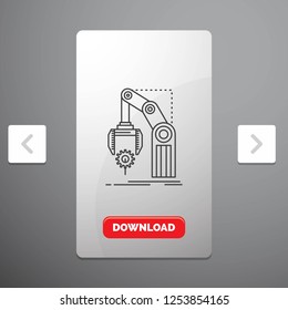 Automation, factory, hand, mechanism, package Line Icon in Carousal Pagination Slider Design & Red Download Button