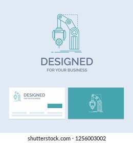 Automation, factory, hand, mechanism, package Business Logo Line Icon Symbol for your business. Turquoise Business Cards with Brand logo template