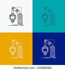 Automation, factory, hand, mechanism, package Icon Over Various Background. Line style design, designed for web and app. Eps 10 vector illustration