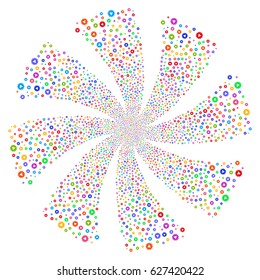 Automation fireworks swirl rotation. Vector illustration style is flat bright multicolored iconic symbols on a white background. Object whirlpool combined from random design elements.