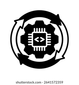 Automation glyph icon, use for machine learning, education, technology industry, UI, UX kit, app and web development, digital or print. 