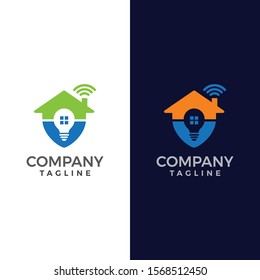 Automation House logo with wifi signal and bulb inside it [vector, template]