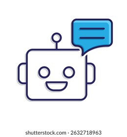 Automation icon. AI Chatbot symbol. Robot face and chat bubble. depicts technology, future, artificial intelligence. Mixed design style