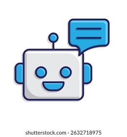 Automation icon. AI Chatbot symbol. Robot face and chat bubble. depicts technology, future, artificial intelligence. isometric design style