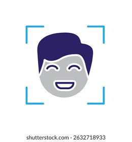 Ícone Automação. Símbolo de reconhecimento facial AI. Face com caixa de detecção. mostra tecnologia, futuro, inteligência artificial. Estilo de design plano