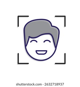 Automation icon. AI Face Recognition symbol. Face with detection box. depicts technology, future, artificial intelligence. Mixed design style
