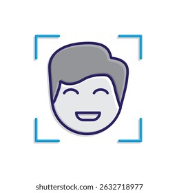 Automation icon. AI Face Recognition symbol. Face with detection box. depicts technology, future, artificial intelligence. isometric design style