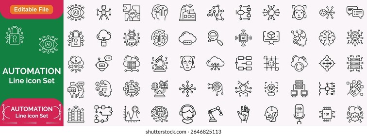 Automation icon. Ai icon set. Minimal icons set. Related to optimization, process, development, tech, innovation. Vector illustration in modern line style.