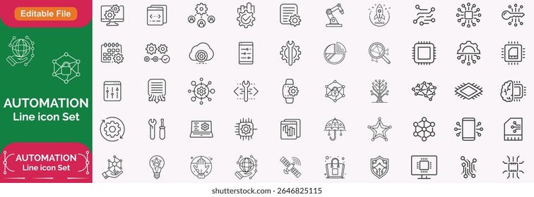Automation icon. Ai icon set. Minimal icons set. Related to optimization, process, development, tech, innovation. Vector illustration in modern line style.