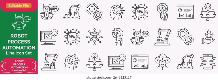 Ícone Automação. Ai ícone definido. Ícones mínimos definidos. Relacionados com otimização, processo, desenvolvimento, tecnologia, inovação. Ilustração vetorial em estilo de linha moderno.