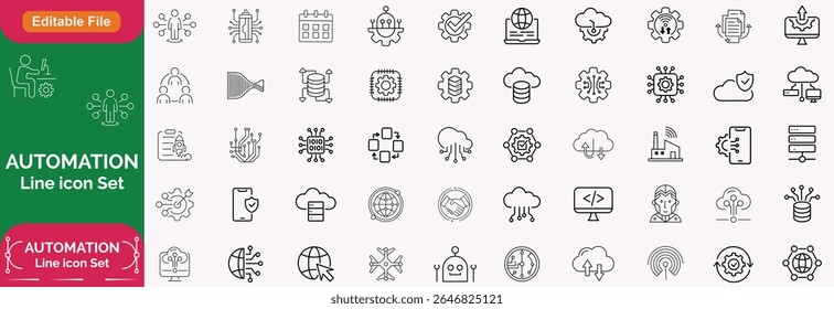 Ícone Automação. Ai ícone definido. Ícones mínimos definidos. Relacionados com otimização, processo, desenvolvimento, tecnologia, inovação. Ilustração vetorial em estilo de linha moderno.